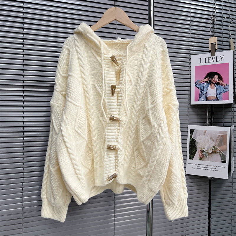 Gentle Soft Glutinous Sweater Coat College Style Horn Button Japanese Lazy Knitted Cardigan