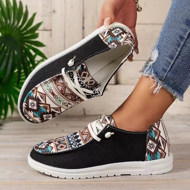 New Print Flats Shoes Summer Spring Casual Canvas Loafers For Women