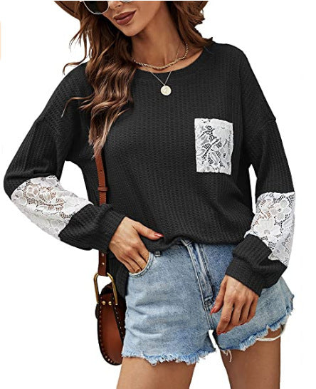 Lace Casual Women's Loose Patchwork Easy Matching Knitwear Women