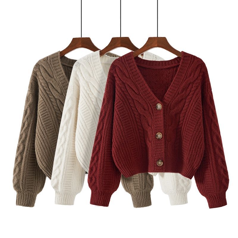 Fashionable Sweater Women's Vintage Top Loose Outer Wear V-neck