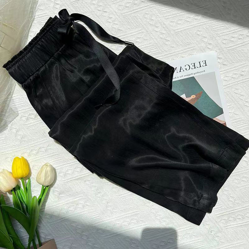 Satin Trousers Casual Loose Solid Color Maillard Retro Artistic Wide-leg Pants