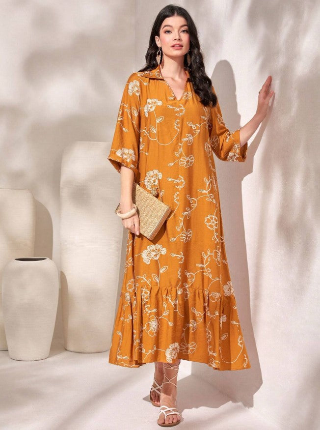 Elegant Style Printed Loose Casual Dress Women