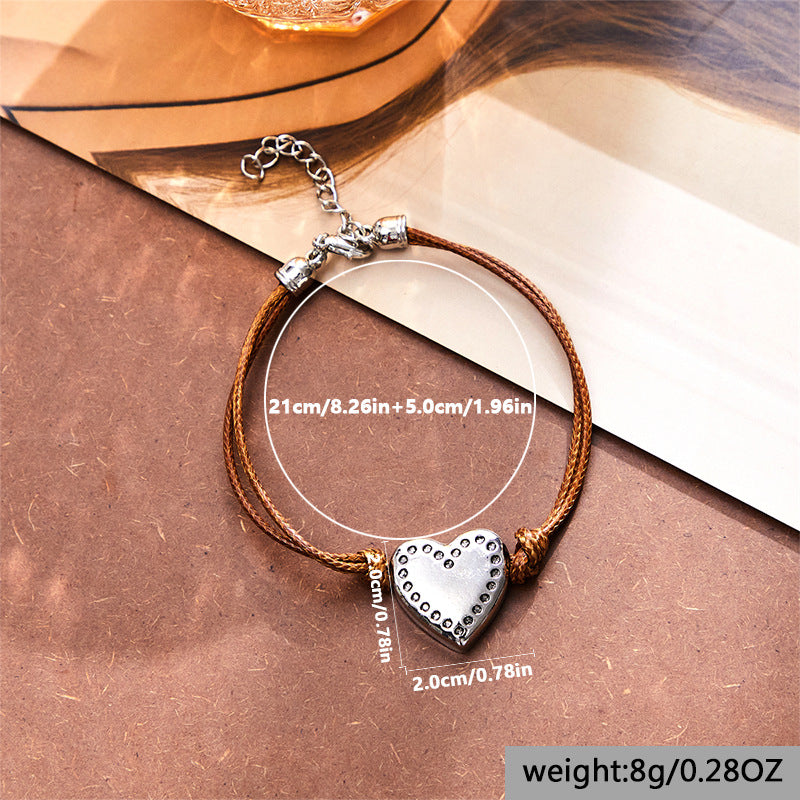 Bohemian Style Heart-shaped Multi-part Bracelet Leather Rope Retro Minimalist