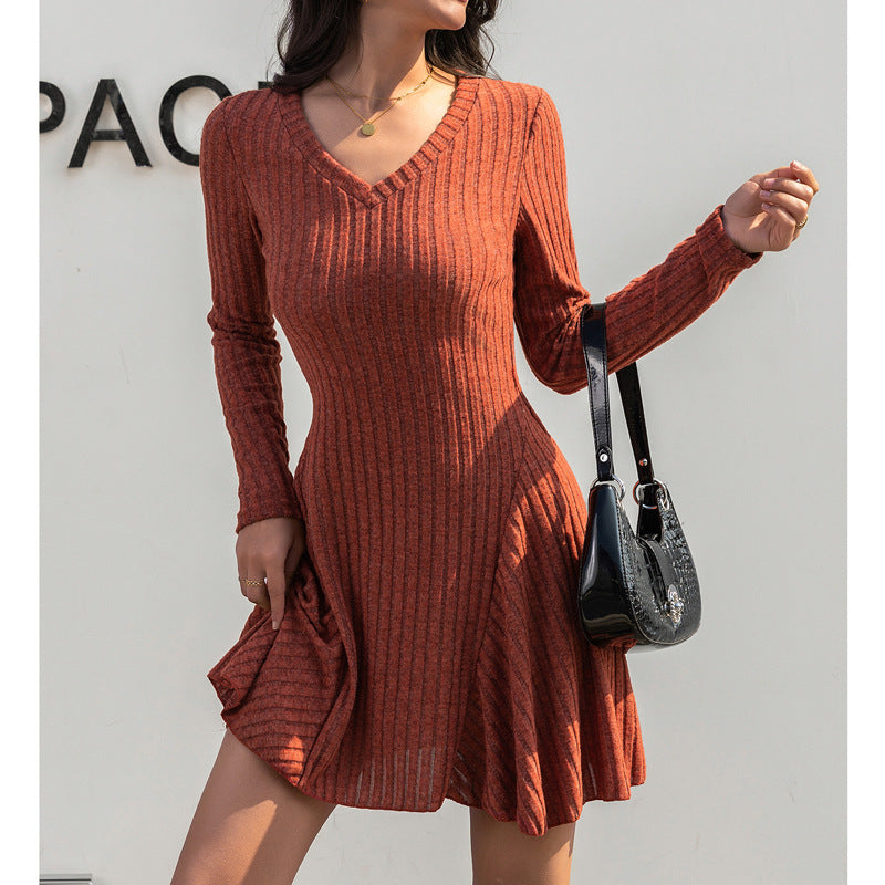 Knitted Long-sleeved Dress Women's