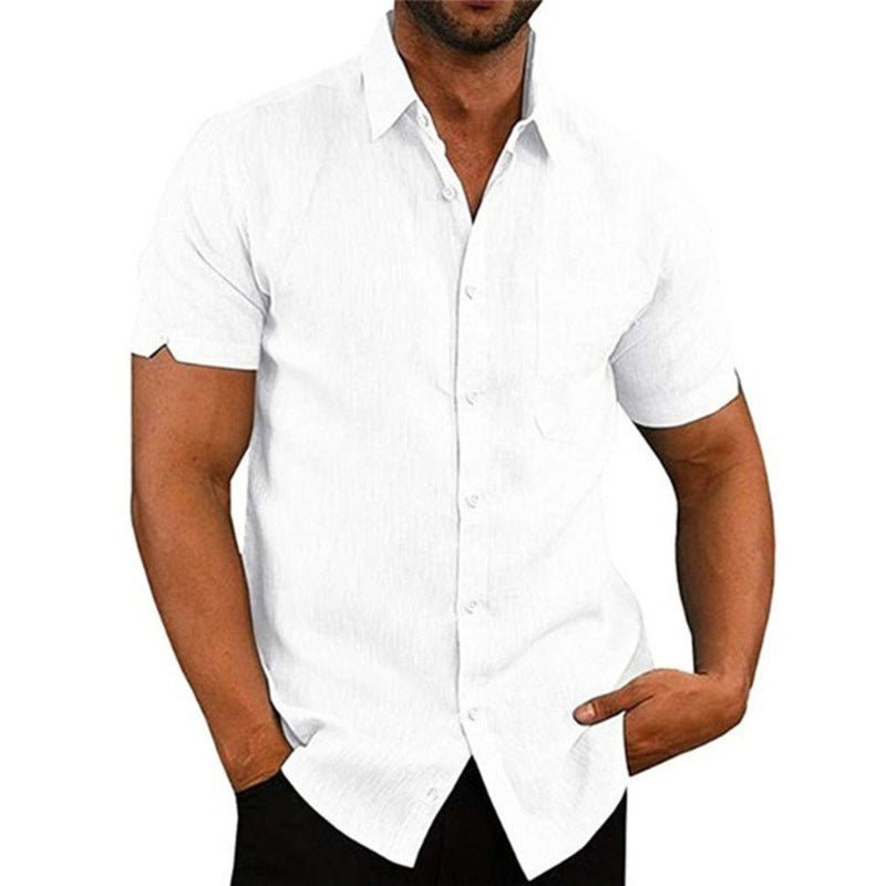 Summer Lapels Solid Color Short Sleeve Button Shirt Men's Short Sleeve