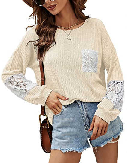 Lace Casual Women's Loose Patchwork Easy Matching Knitwear Women