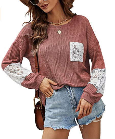 Lace Casual Women's Loose Patchwork Easy Matching Knitwear Women