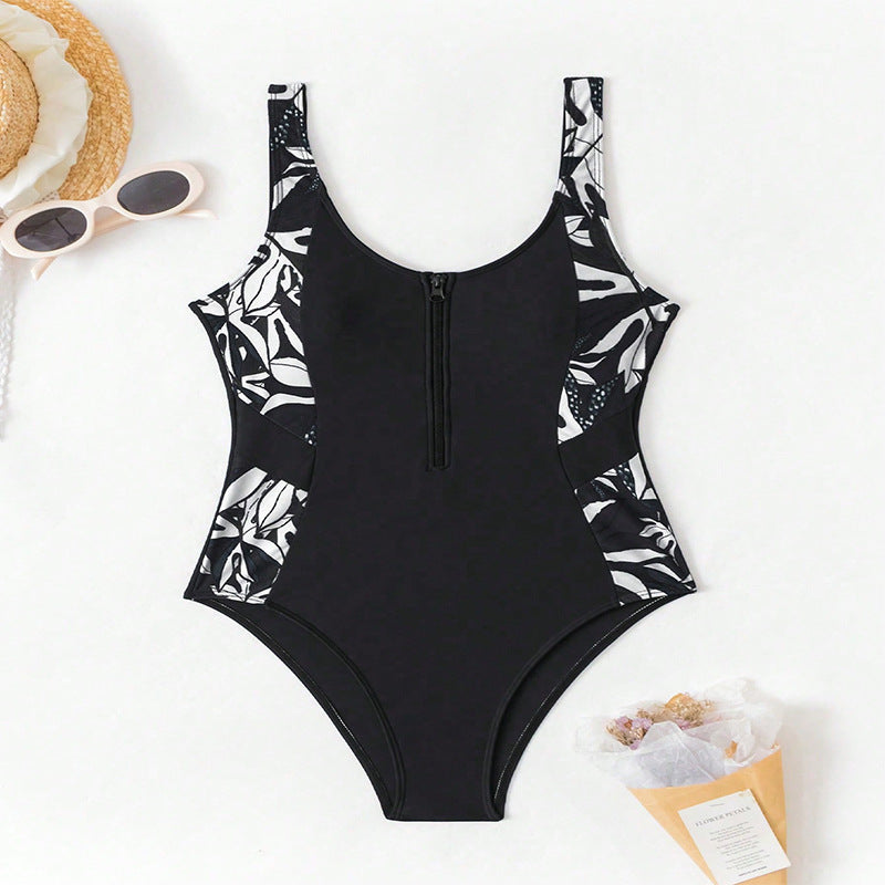 Women's One-piece Floral Zipper Surfing Suit Sun Protection