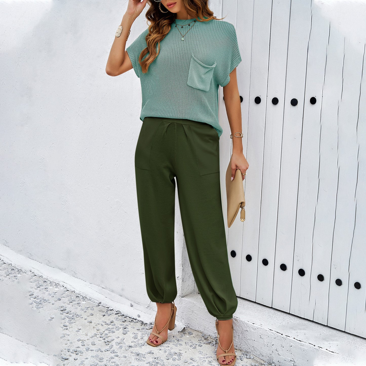 Casual Solid Color Woolen Trousers Suit