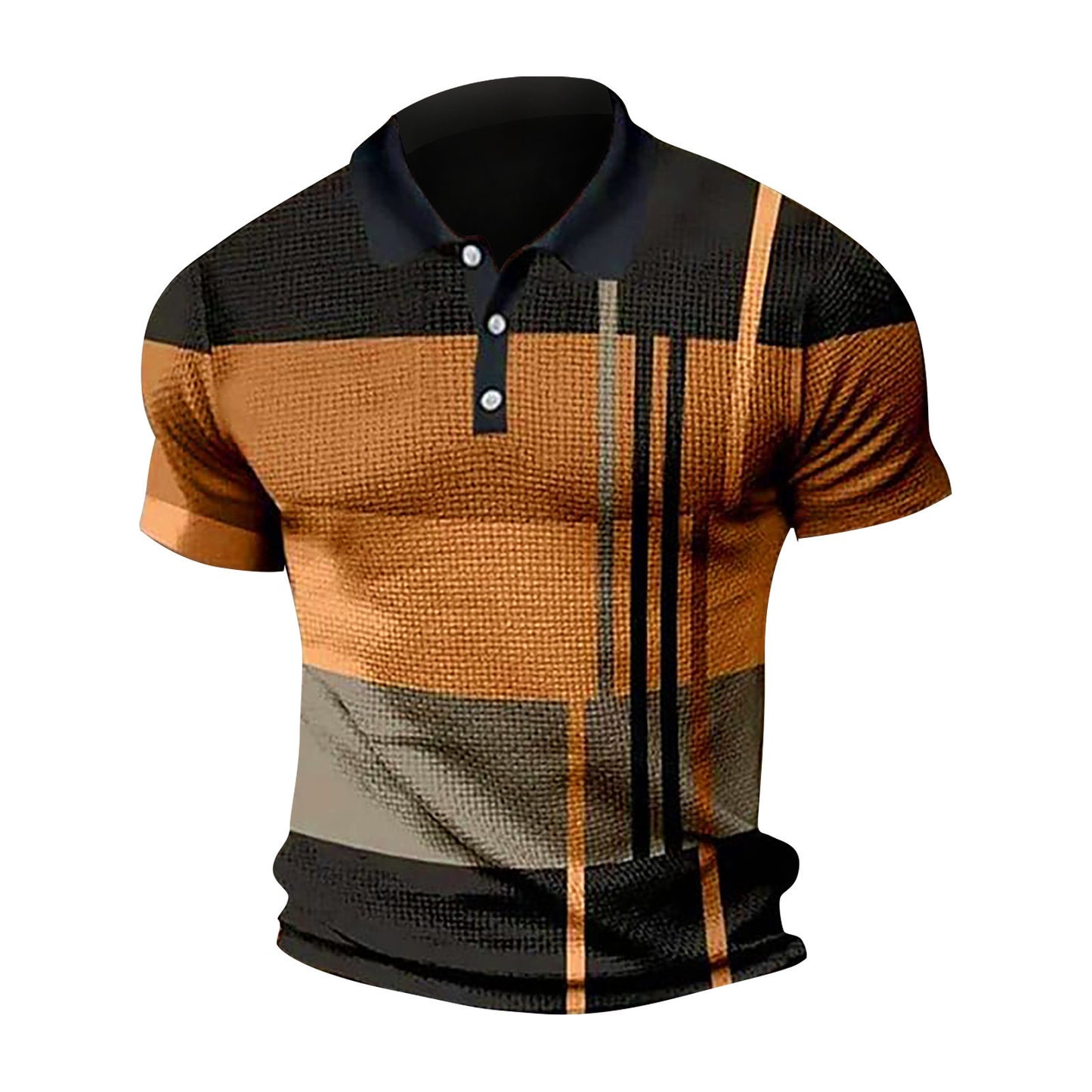 Men's Fashion Polo Shirt Short Sleeve Gradient Color Button Top