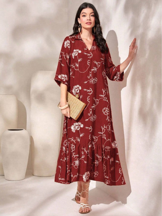 Elegant Style Printed Loose Casual Dress Women