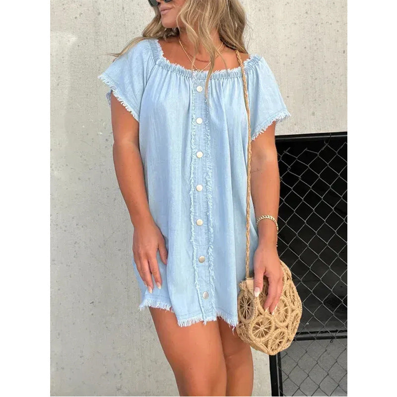 Women's Denim Off-shoulder Tassel Dress