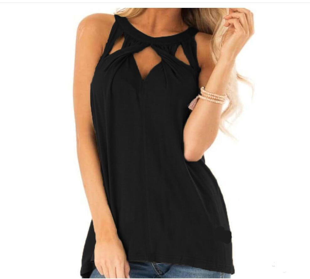 Women's Fashion Casual Solid Color Hollow-out Halter T-shirt