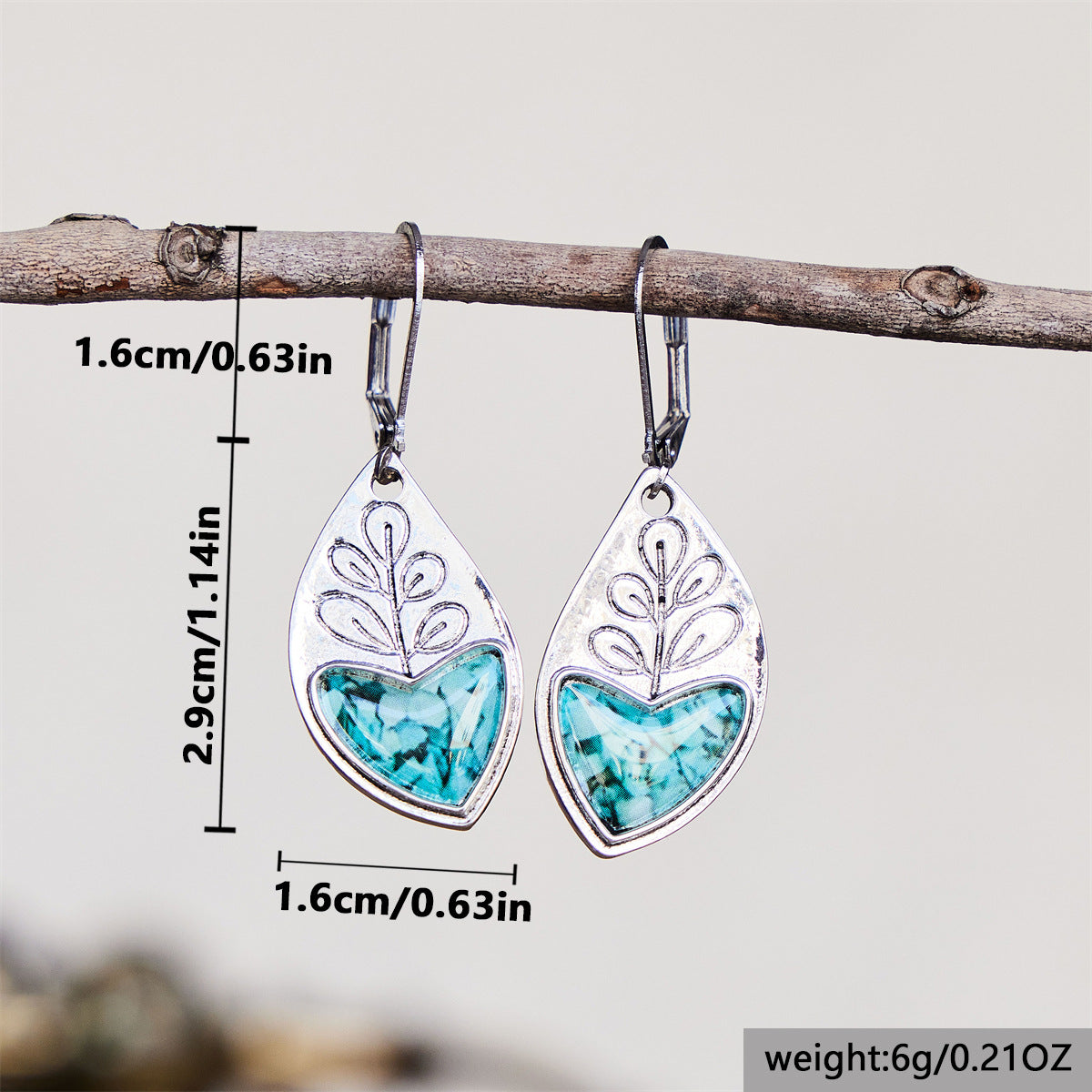 Creative Retro Blue Resin Ice Crack Plant Leaves Earrings