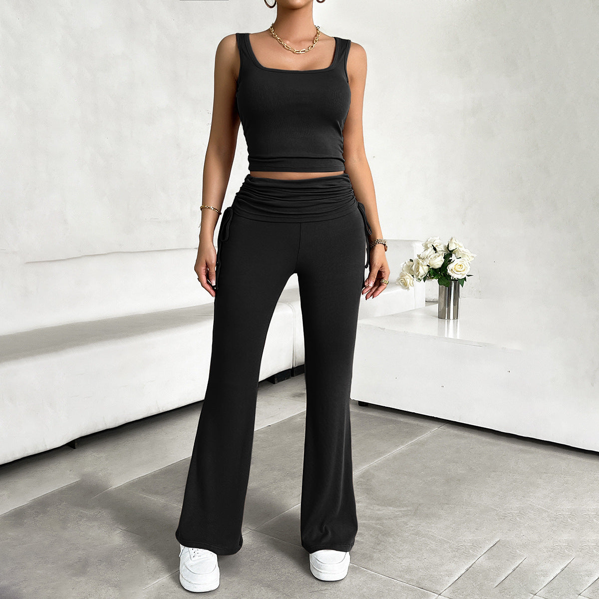 Casual Solid Color Slim Fit Vest Pants Suit