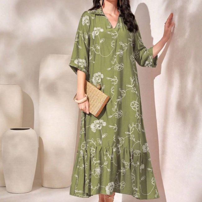 Elegant Style Printed Loose Casual Dress Women