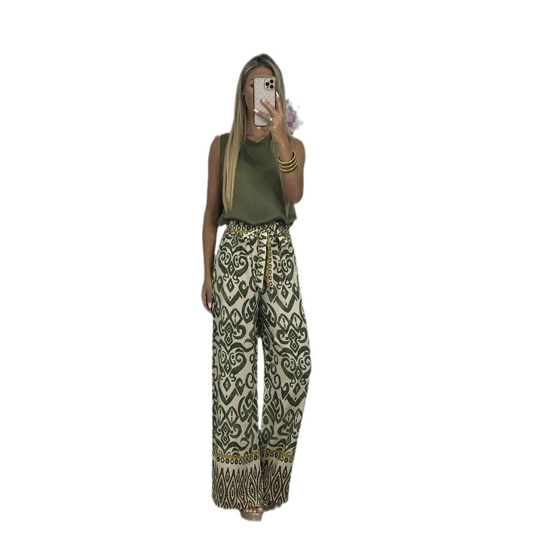 Women's Fashion Printing Belt Loose Casual Trousers