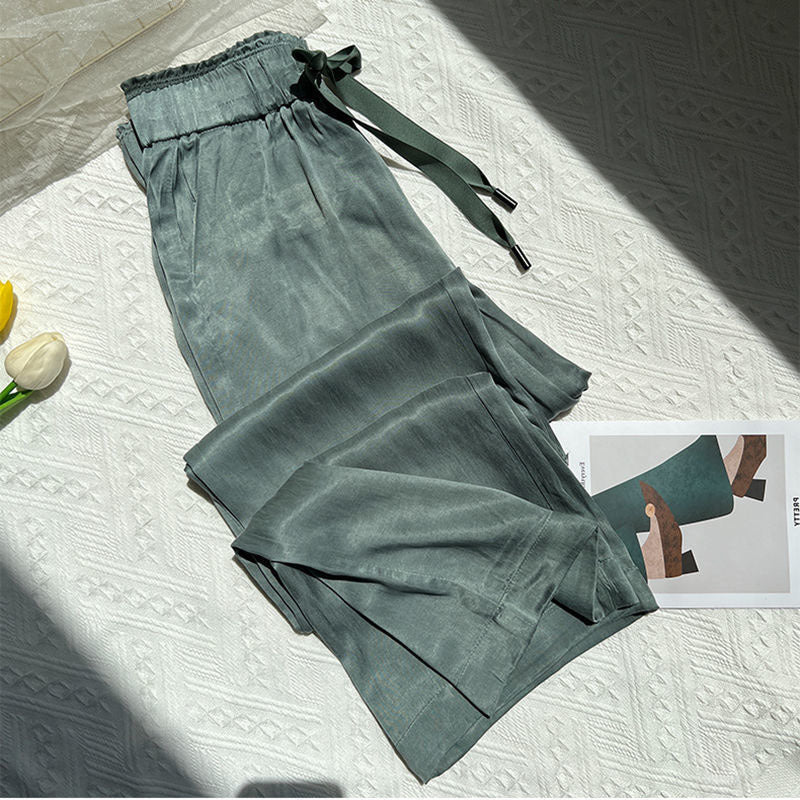 Satin Trousers Casual Loose Solid Color Maillard Retro Artistic Wide-leg Pants