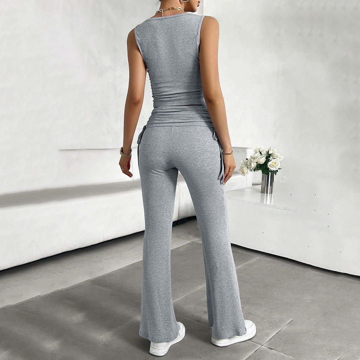 Casual Solid Color Slim Fit Vest Pants Suit