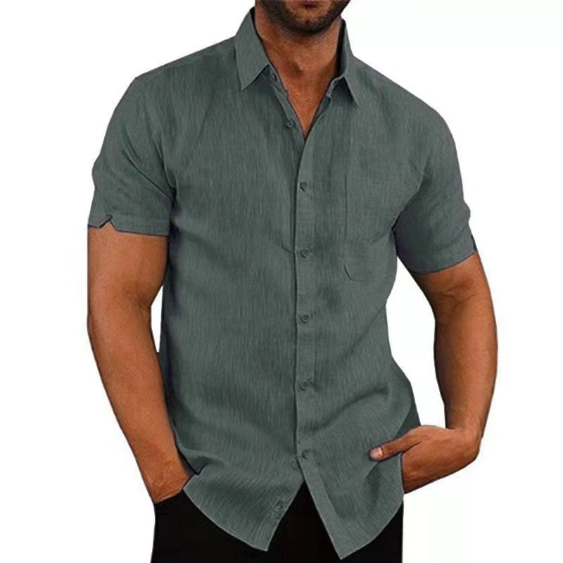 Summer Lapels Solid Color Short Sleeve Button Shirt Men's Short Sleeve