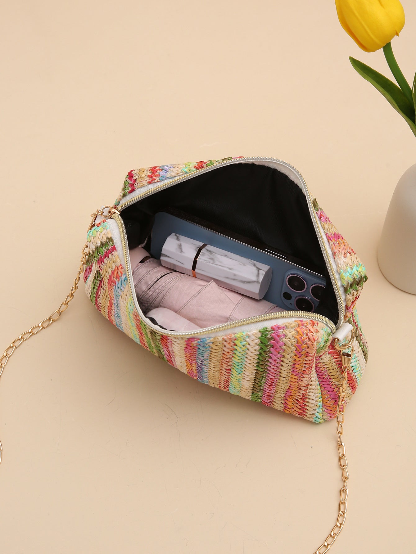 Rainbow Straw Bag Woven Bag Crossbody