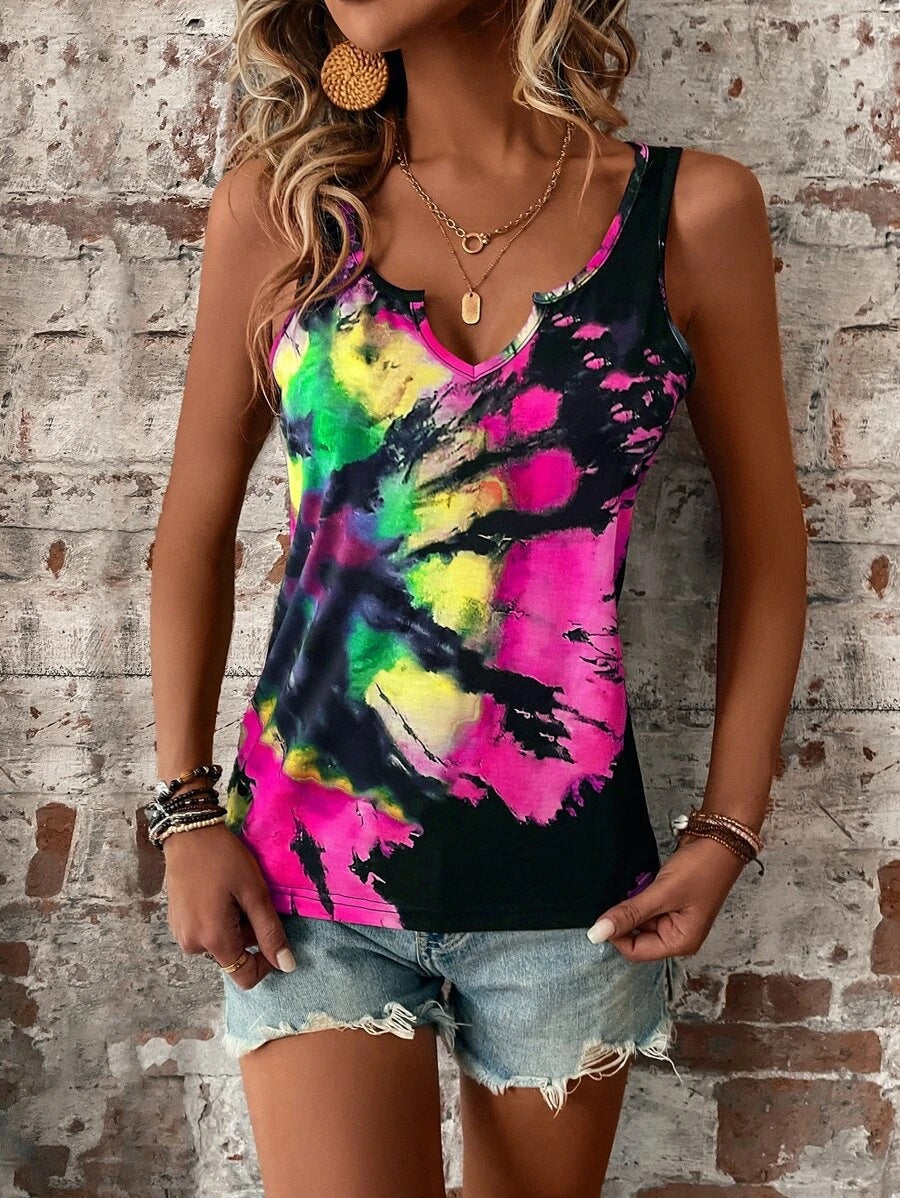 Printed Painted V-neck Open Vest Top