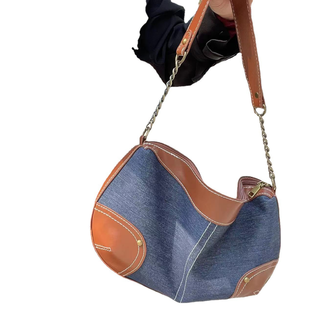 Denim Dumpling Shape Underarm Bag