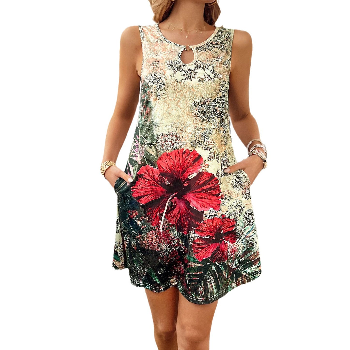 Leisure Vacation Sleeveless Printed Dress