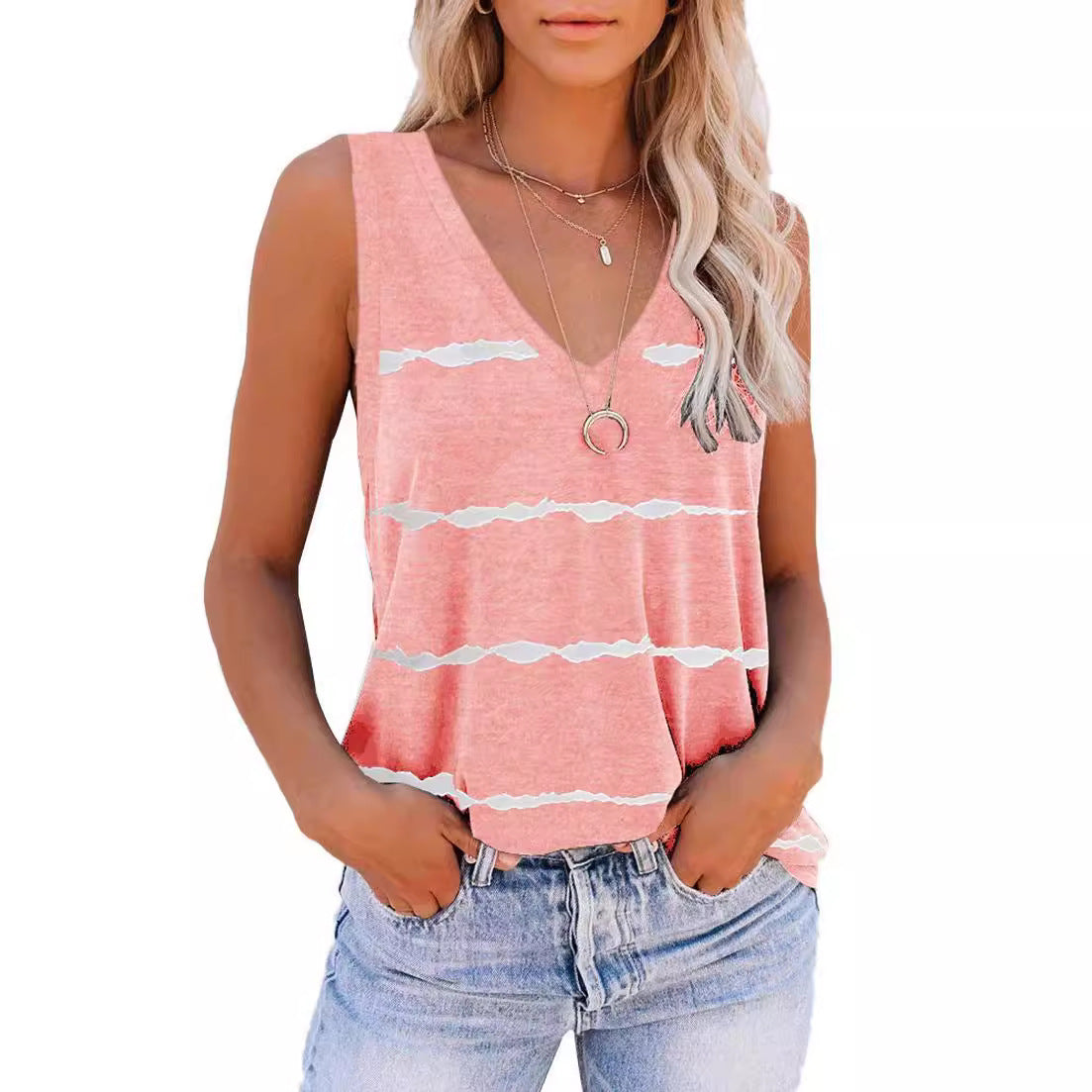 European And American Striped Digital Printing Loose Vest