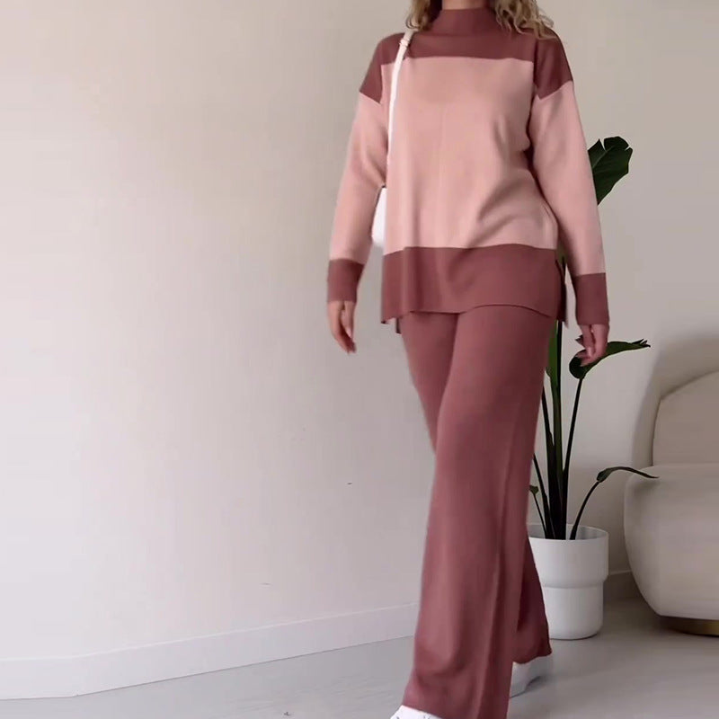 European And American Fashion Color Matching Top Loose All-match Wide Leg Pants Suit Women