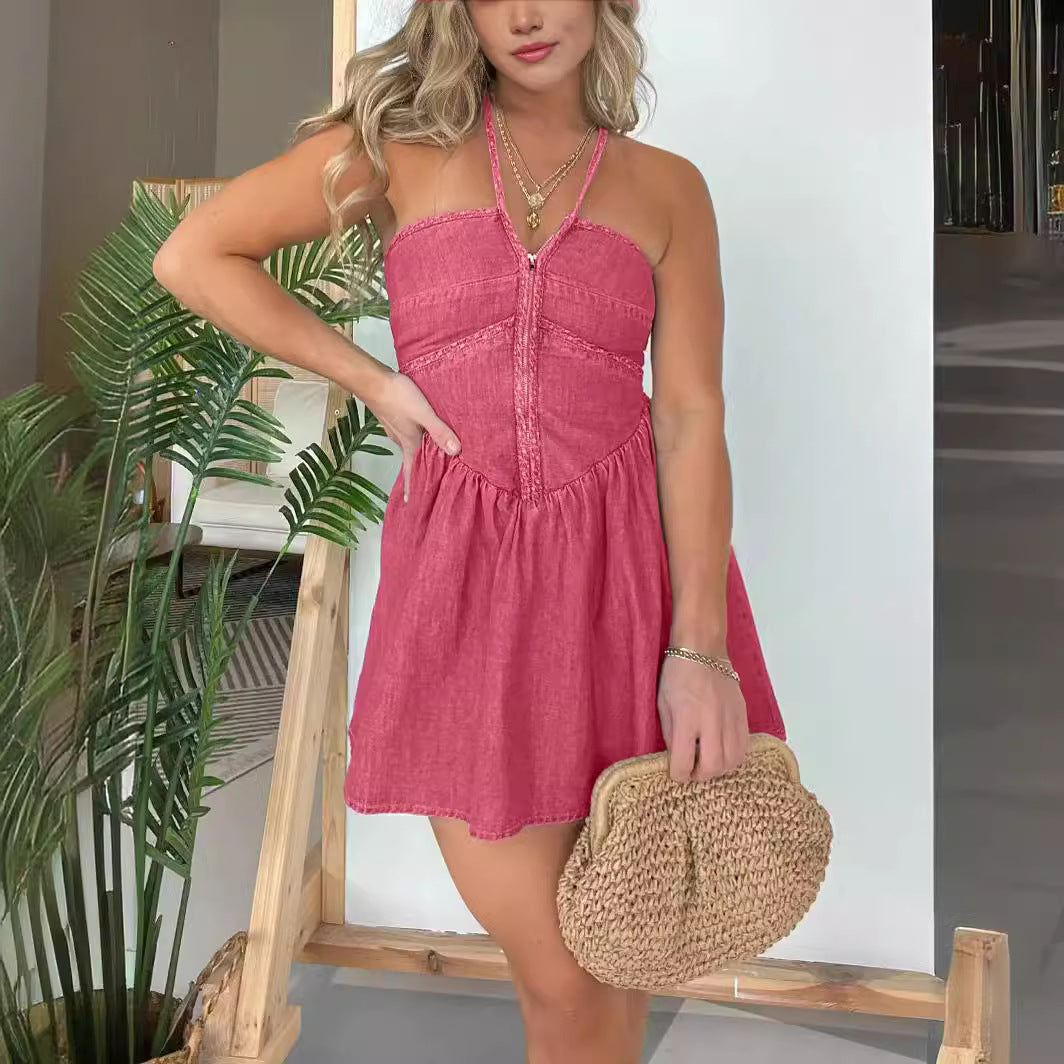 Fashion Women's Halter Denim Dress