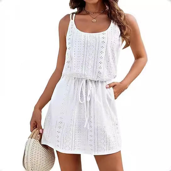 Backless Women's Dress Seaside Belt Strap Vest Dress