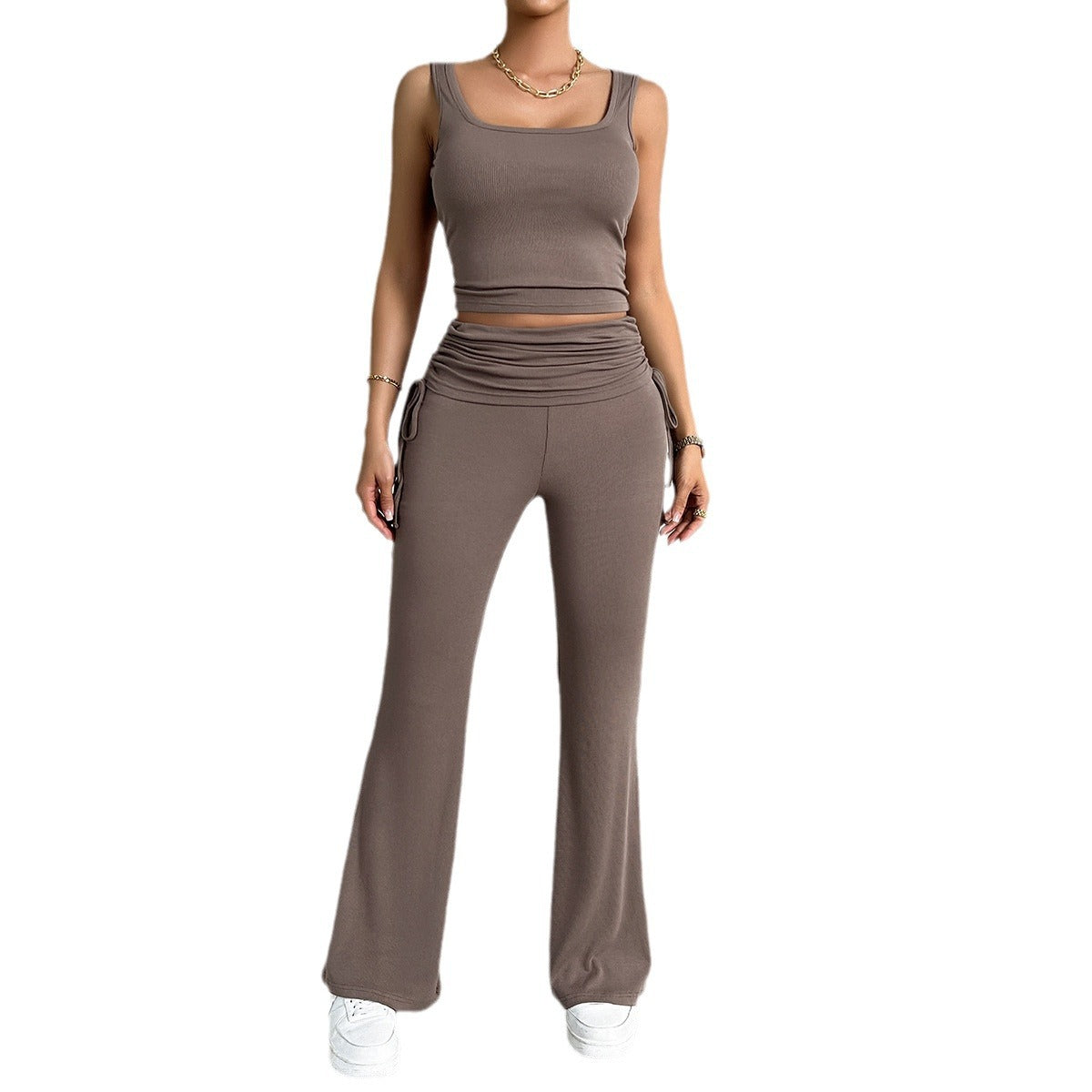 Casual Solid Color Slim Fit Vest Pants Suit