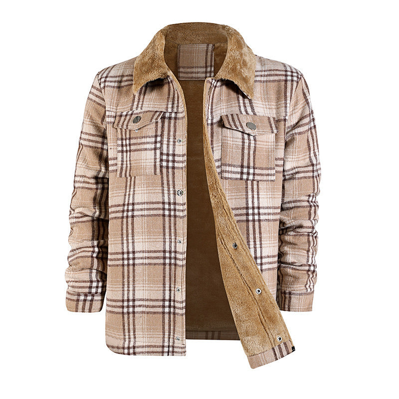 Men's Plaid Coat Flannel Long Sleeve Lapel