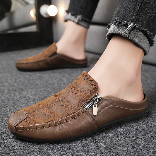 Men's Half Slippers Gommino Trendy Heel-free Men's Shoes Casual Lazy Slippers Gommino Semi Slippers