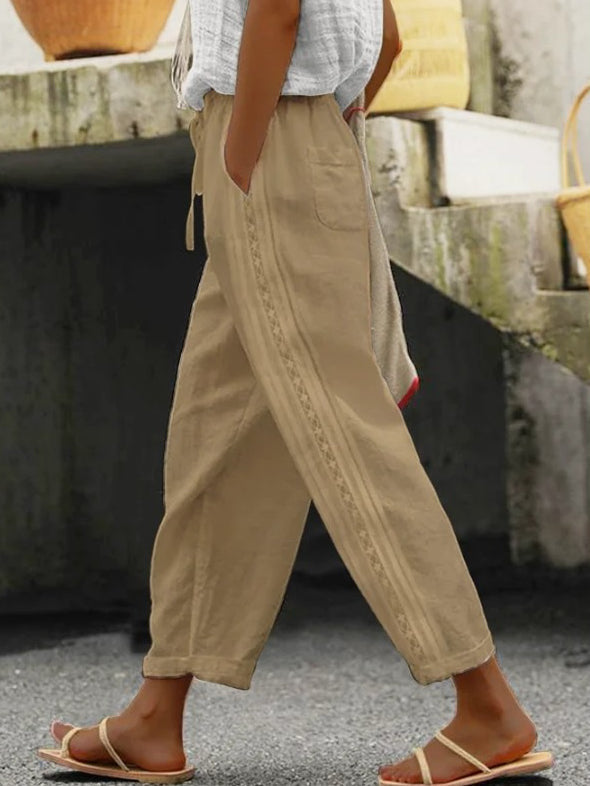 Stitching Women's Clothes Casual Pants Elegant Cotton And Linen Ol Cropped Pants
