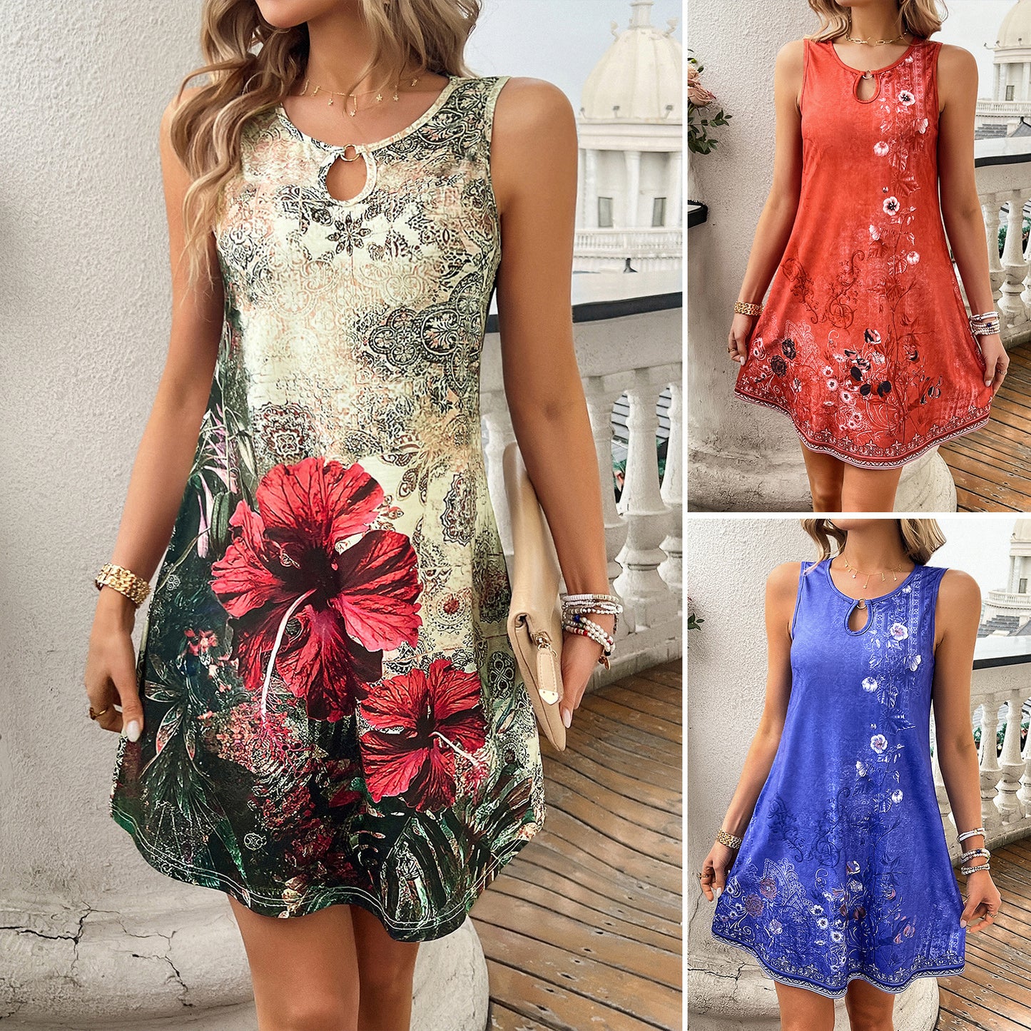 Leisure Vacation Sleeveless Printed Dress