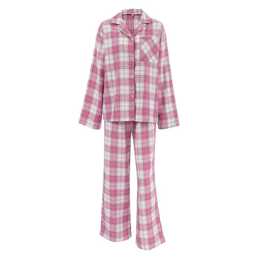 Fashion Plaid Shirt And Trousers Two-piece Set