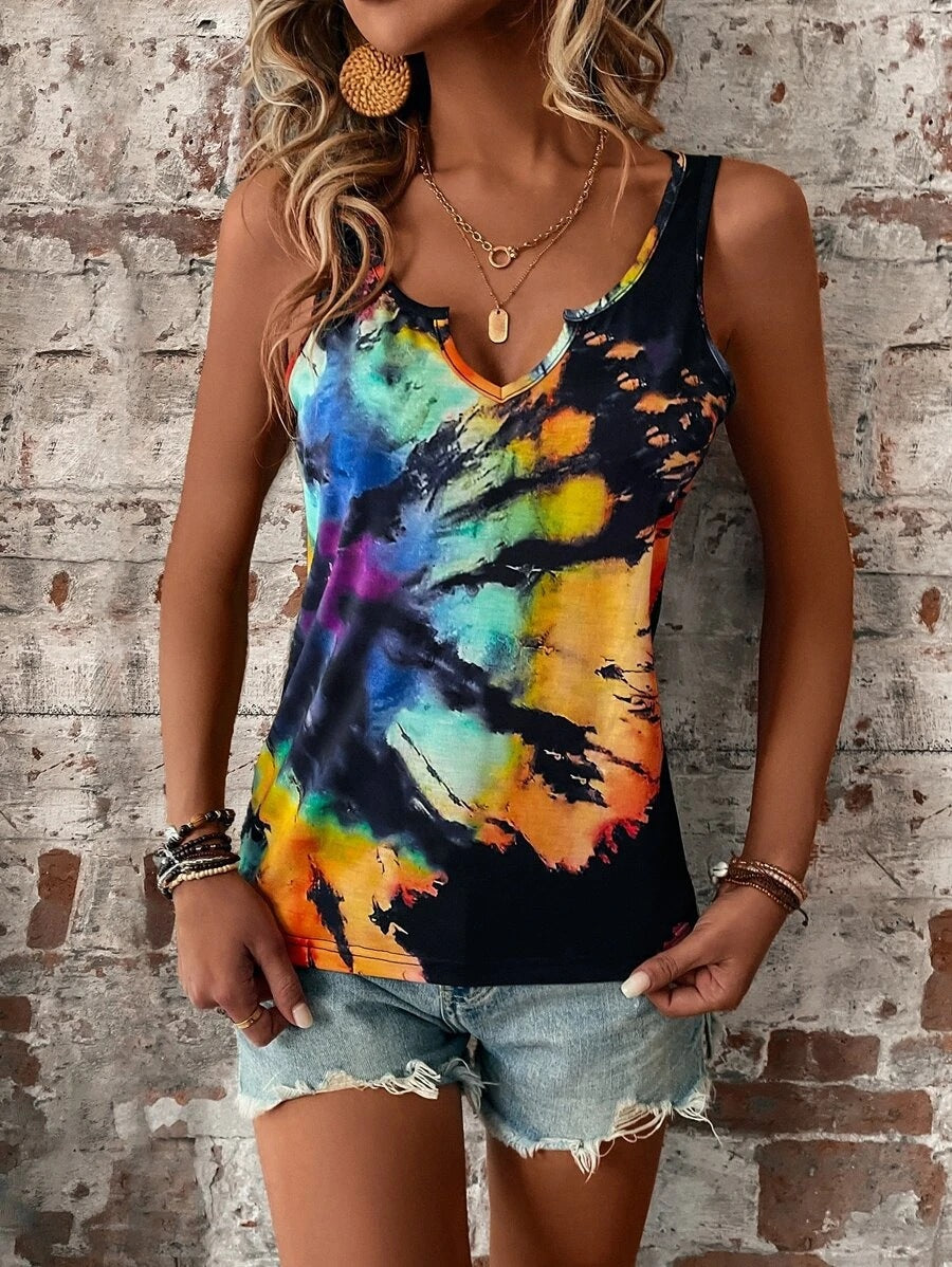 Printed Painted V-neck Open Vest Top