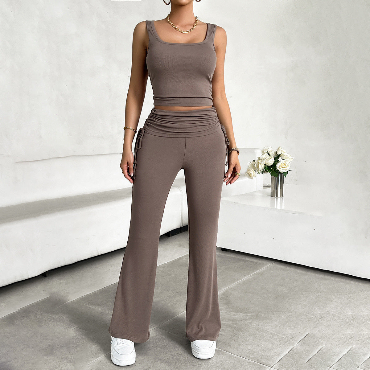 Casual Solid Color Slim Fit Vest Pants Suit