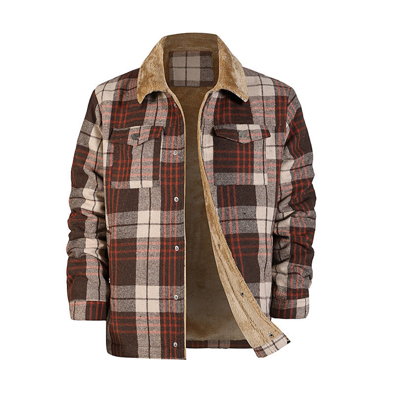 Men's Plaid Coat Flannel Long Sleeve Lapel