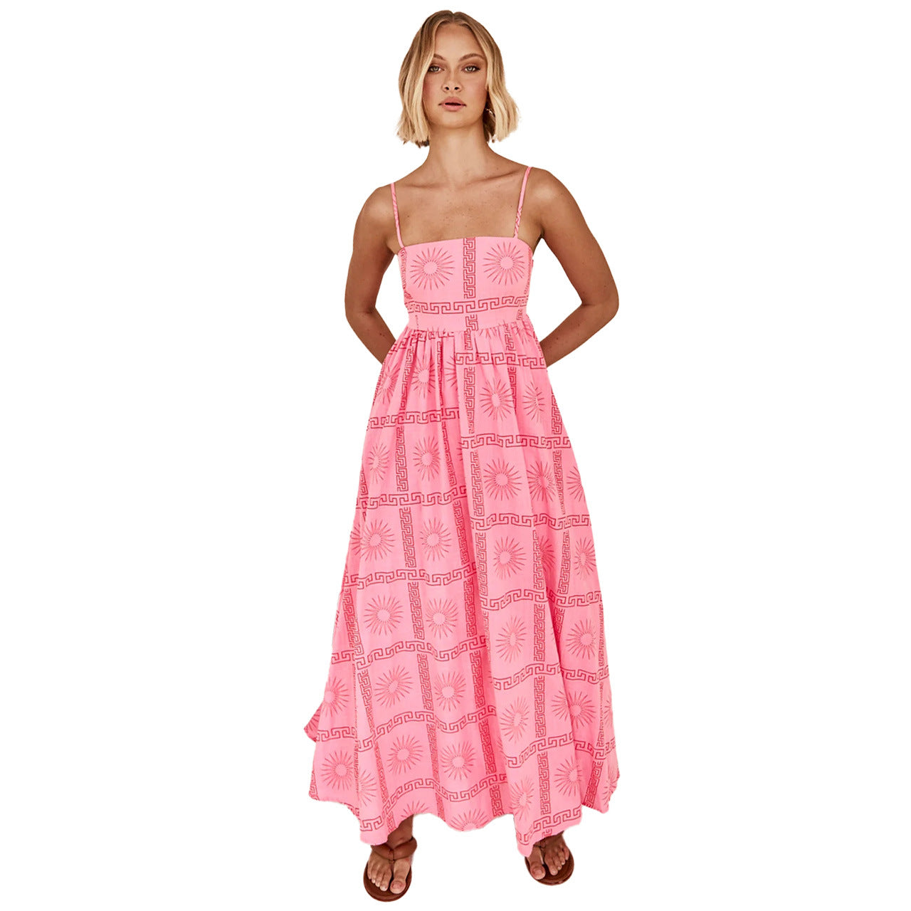 Printed Personalized Back Cutout Sling Dress