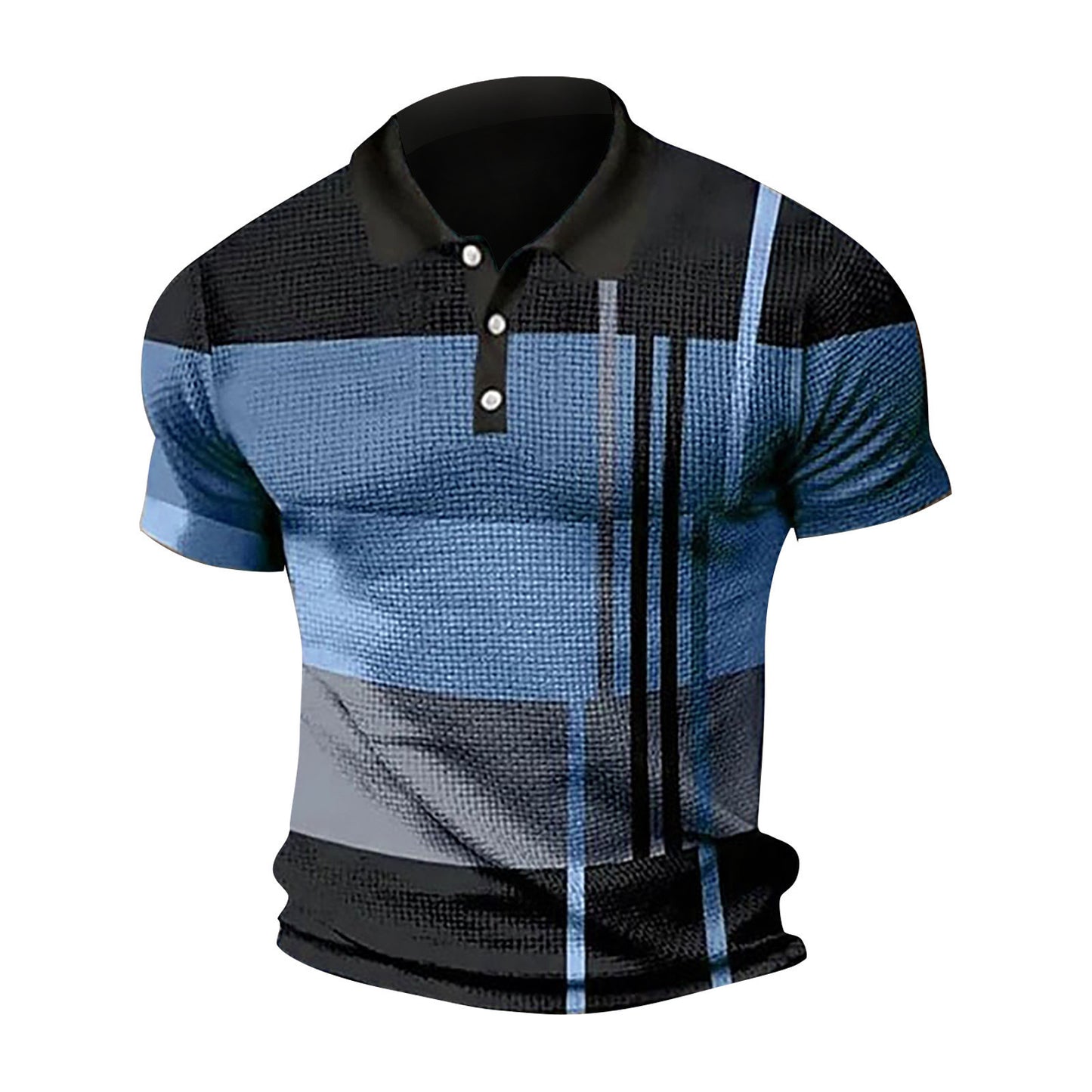 Men's Fashion Polo Shirt Short Sleeve Gradient Color Button Top