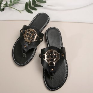 Women's Sandals Hardware Decorative Button Summer Flat Shoes