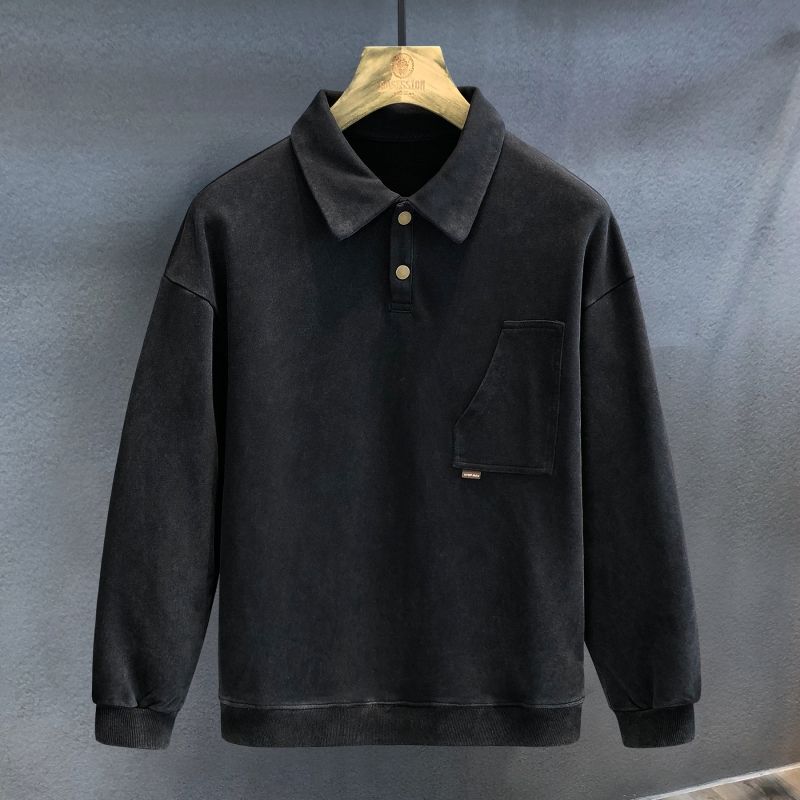 Super Textured Heavy Washed-out Vintage Polo Collar Sweater