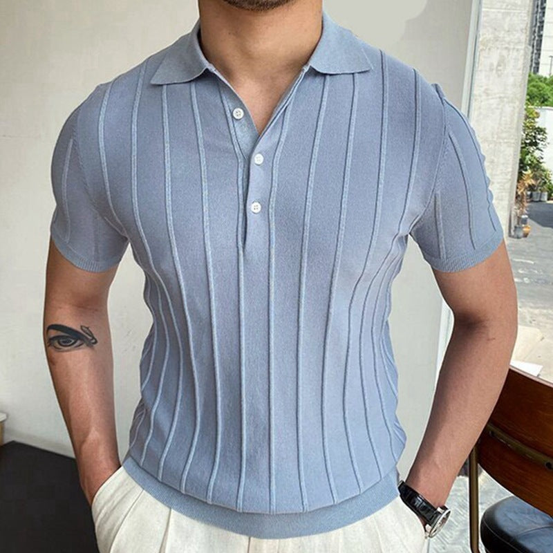 Men's Temperament Pure Color Sweater Lapel Short Sleeve