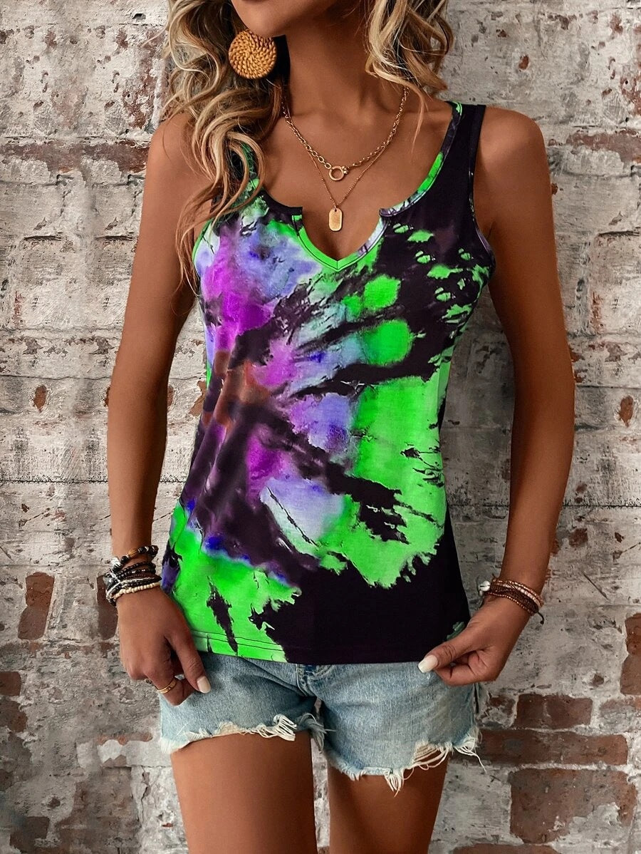 Printed Painted V-neck Open Vest Top