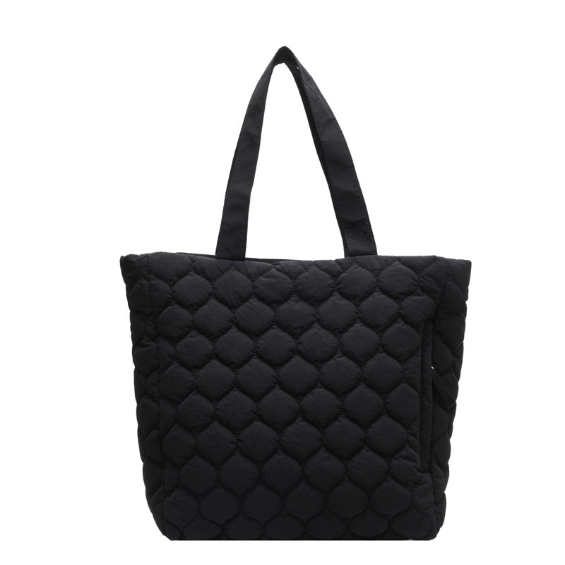 Rhombus Cotton-padded Coat Shoulder Tote Bag