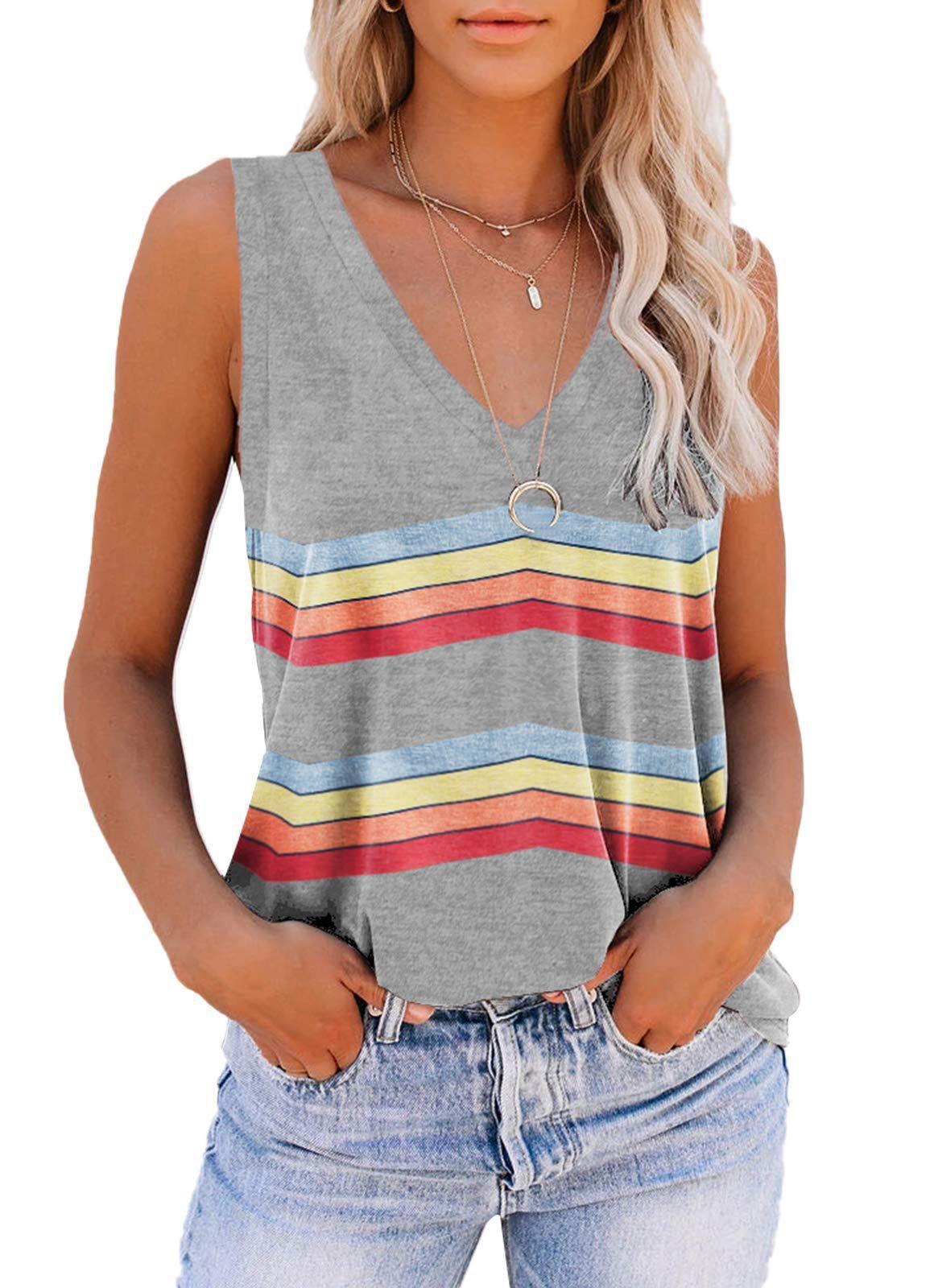 European And American Striped Digital Printing Loose Vest