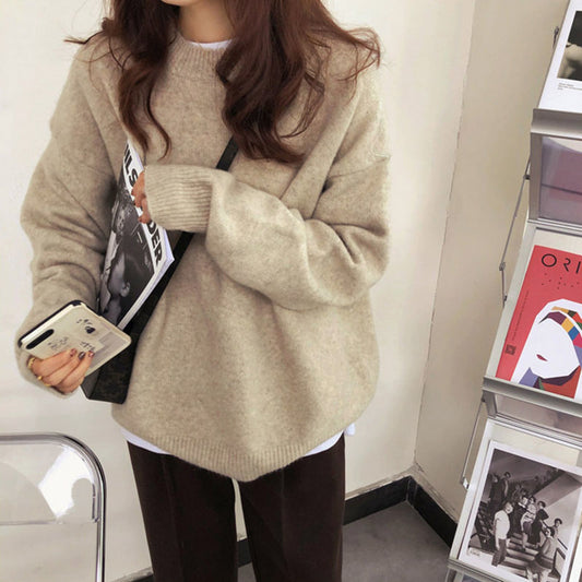 Loose And Lazy Style Round Neck Women's Sweater Pullover